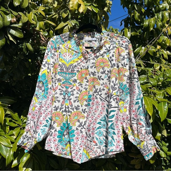 mariacher Tops - MARIACHER. Ivory floral cotton silk blend semi sheer long sleeve blouse